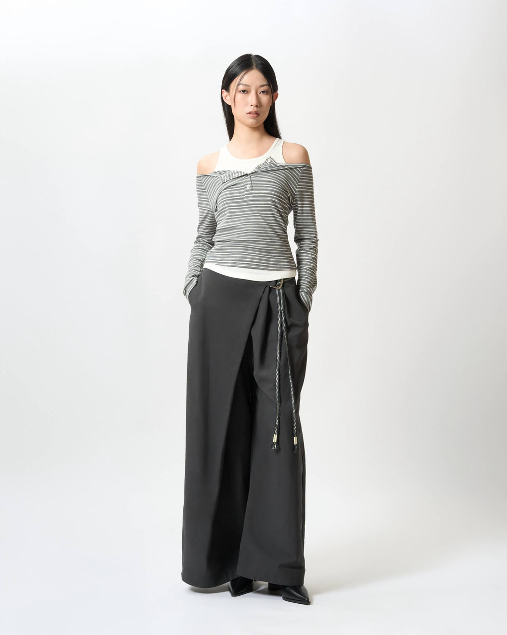 Modern Double-Layer Striped Ribbed Top