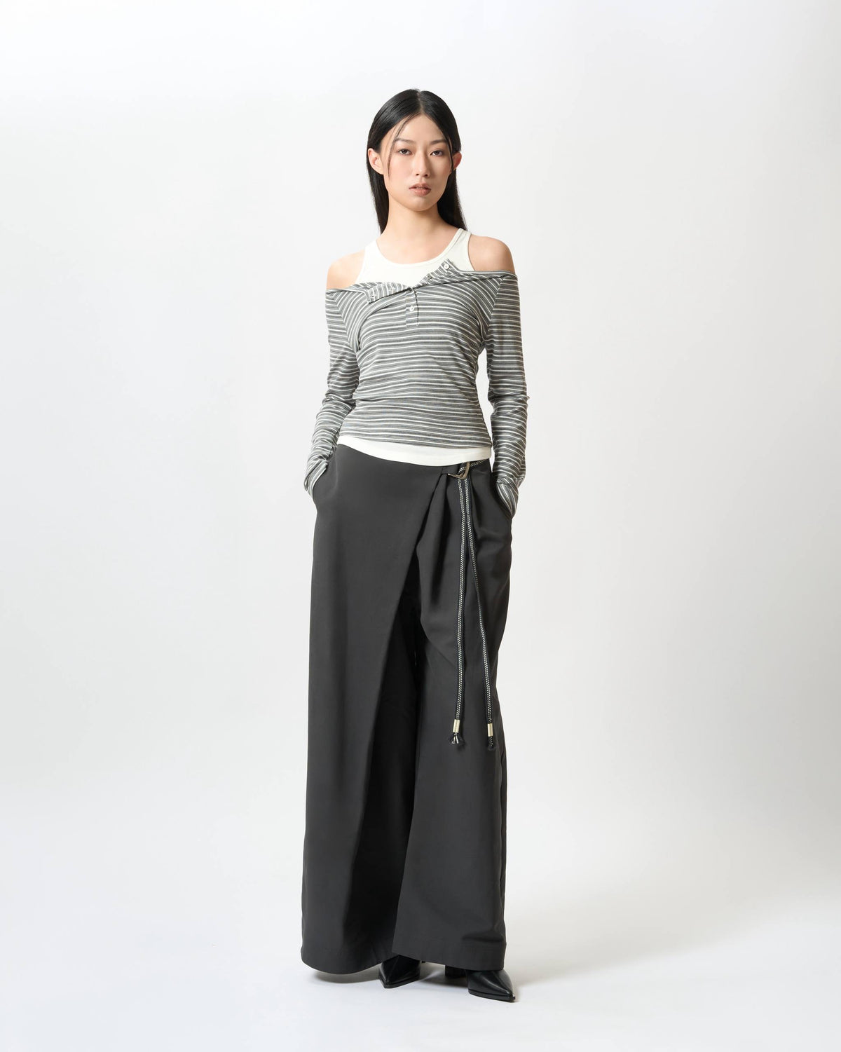 Modern Double-Layer Striped Ribbed Top