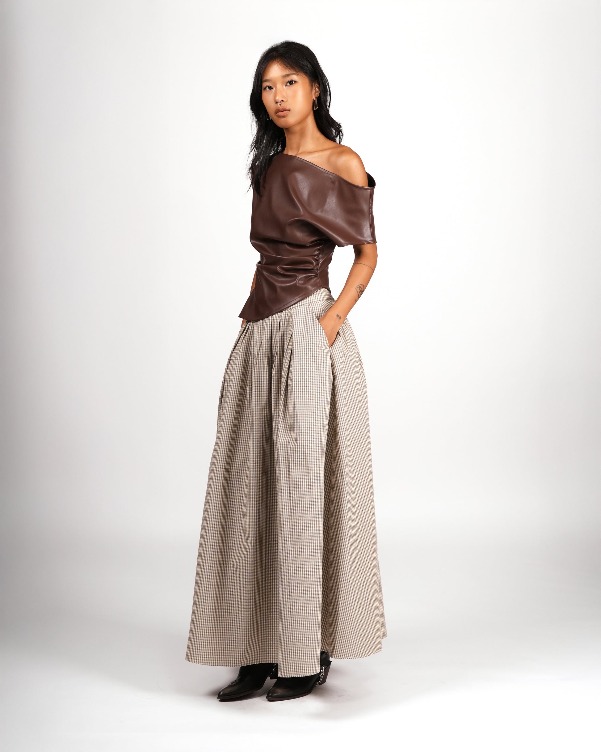 Gingham Flare Maxi Skirt