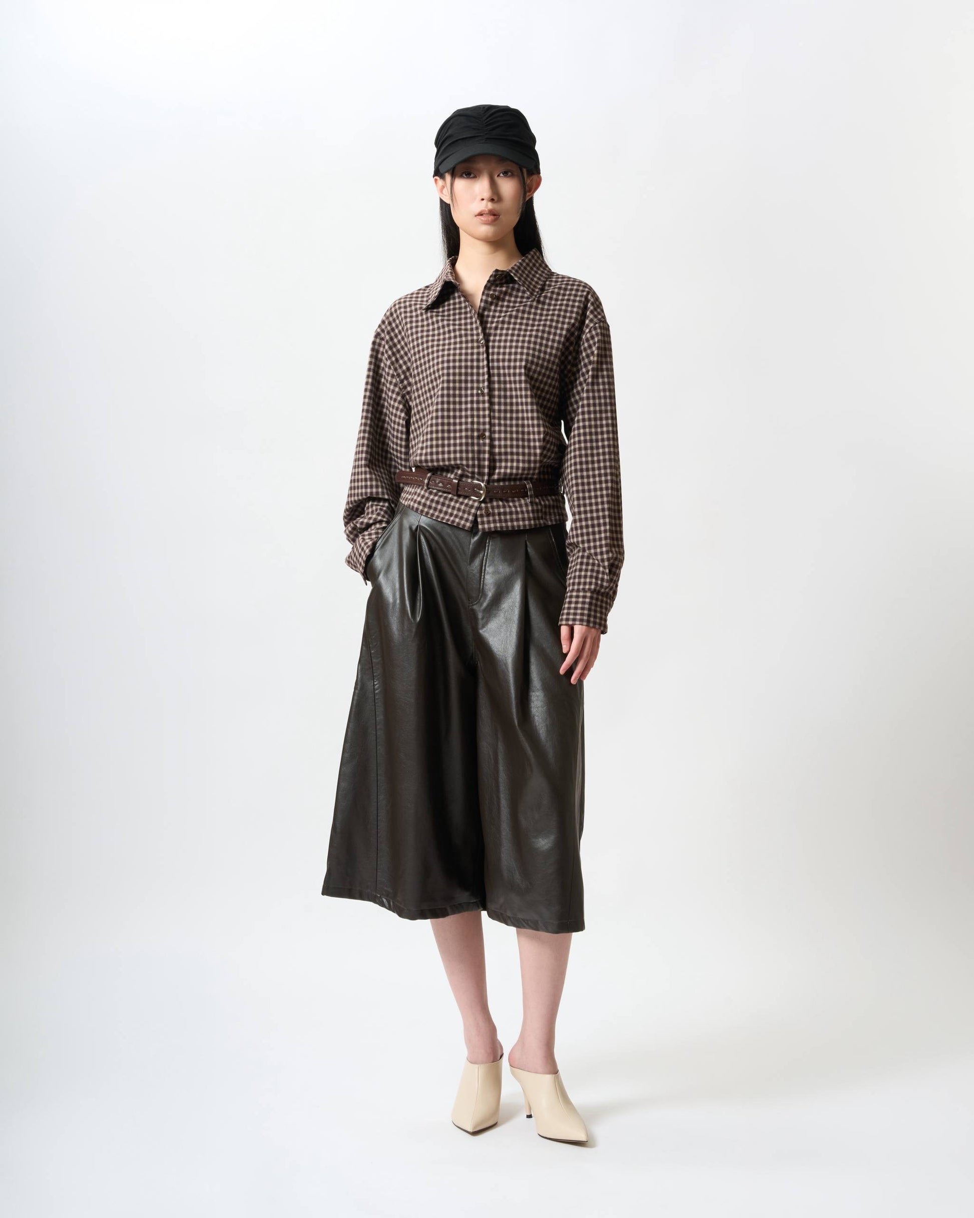 Tailored Plaid Belted Shirt