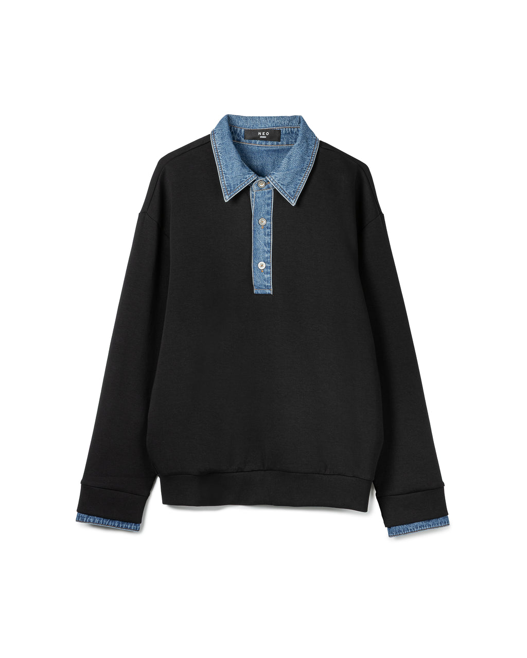 Technical Denim-Collar Top