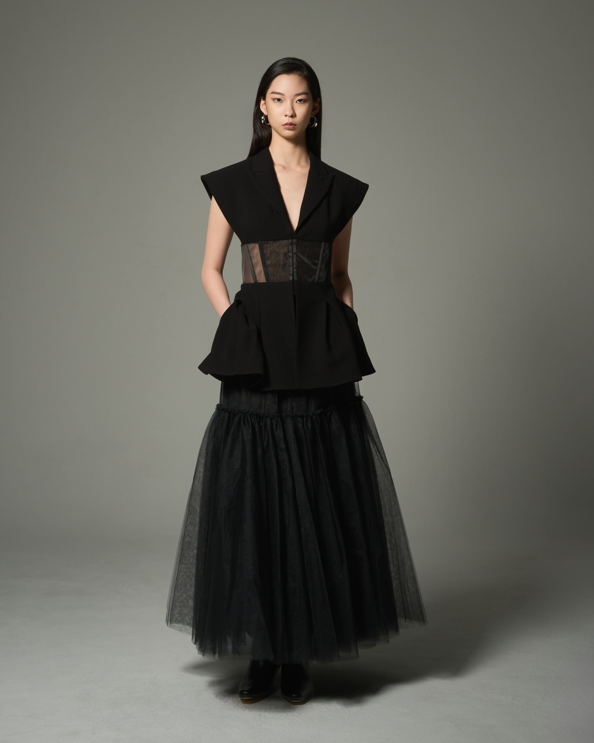 Sculptural Utility Mesh Trench Blazer