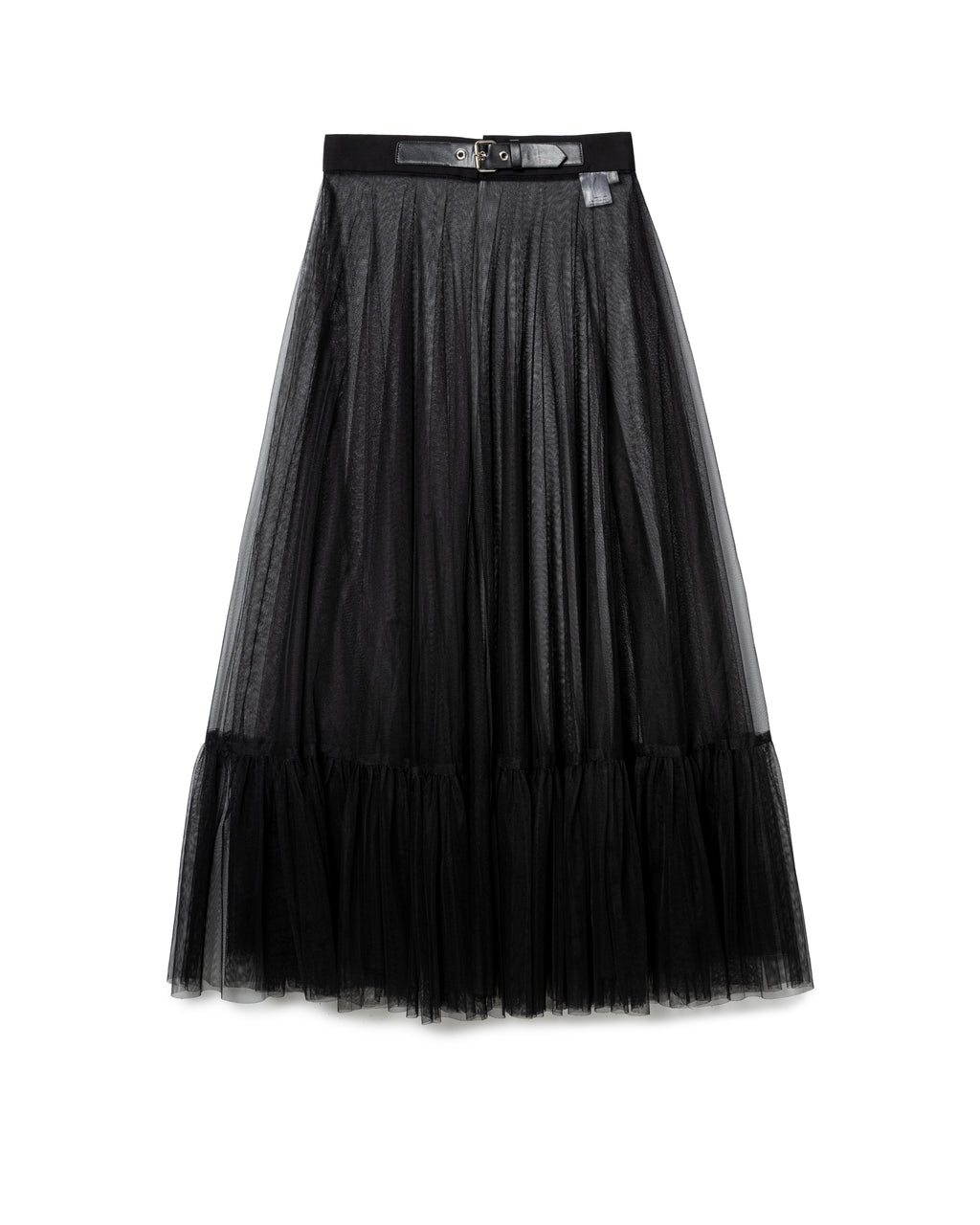 Belted Tulle Pleated Skirt