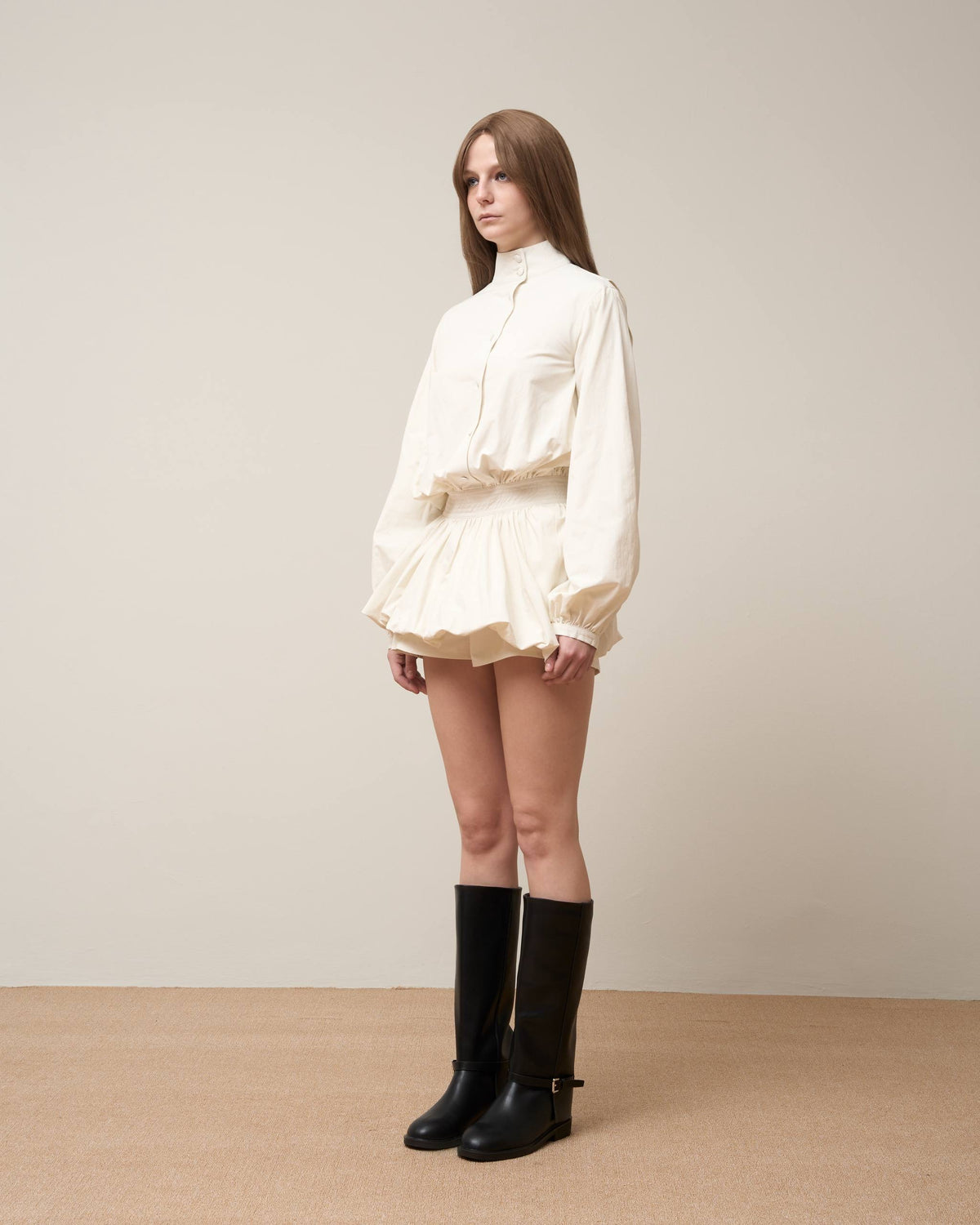 Vol.3 Ch.2 Sculptural Smocked-Waist Blouse