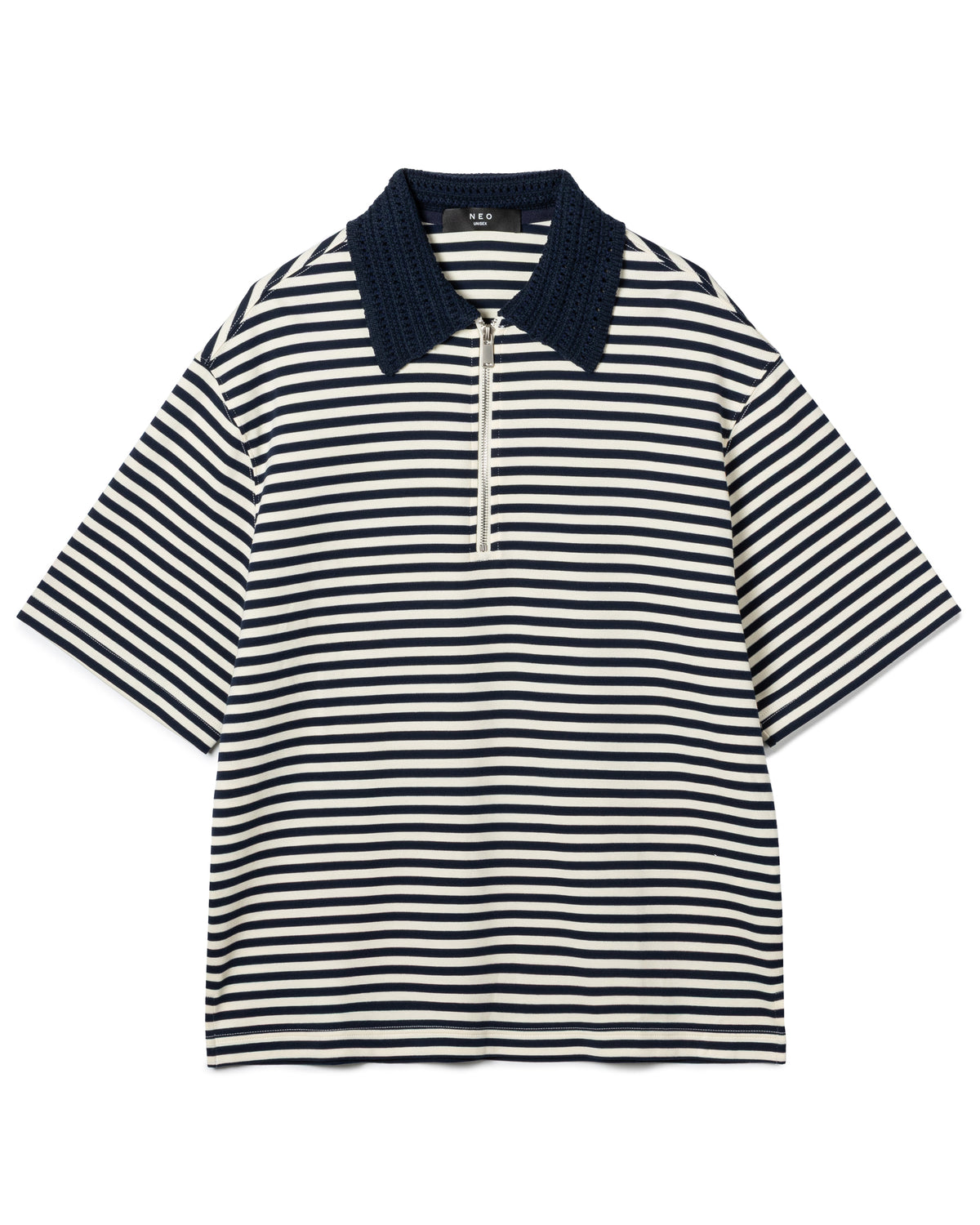 Retro Crochet-Collar Striped Polo