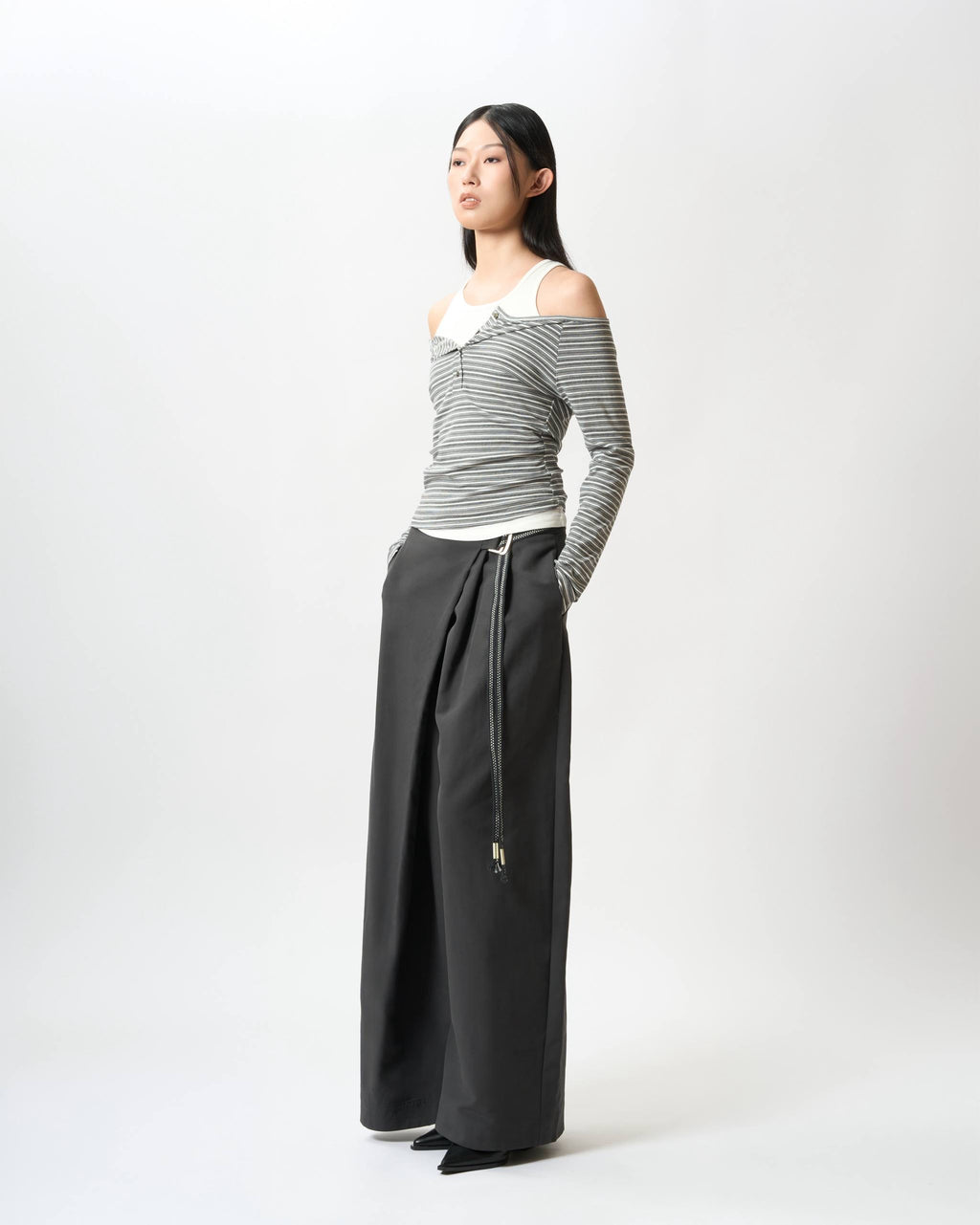 Modern Double-Layer Striped Ribbed Top