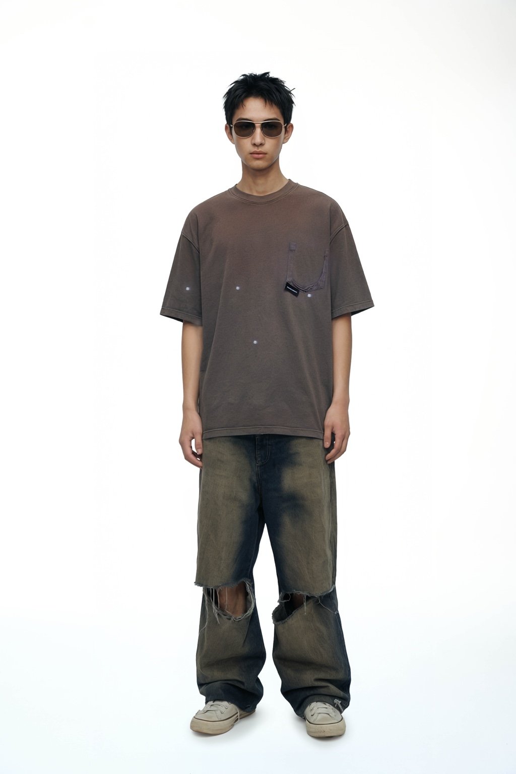 DOUBLE BACK Ripped Pocket T-Shirt Oversized