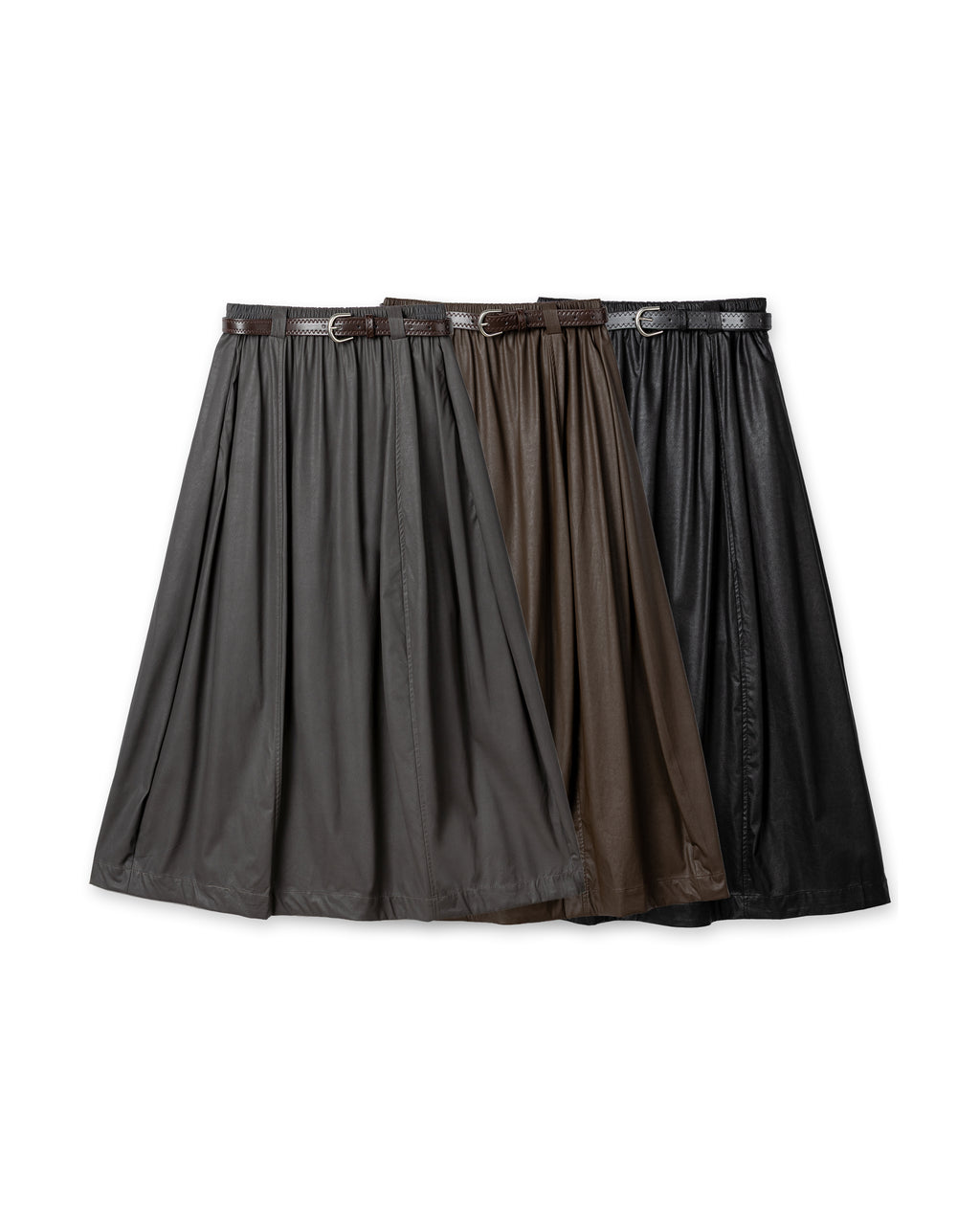 Elegantly Gathered Coated Maxi Skirt