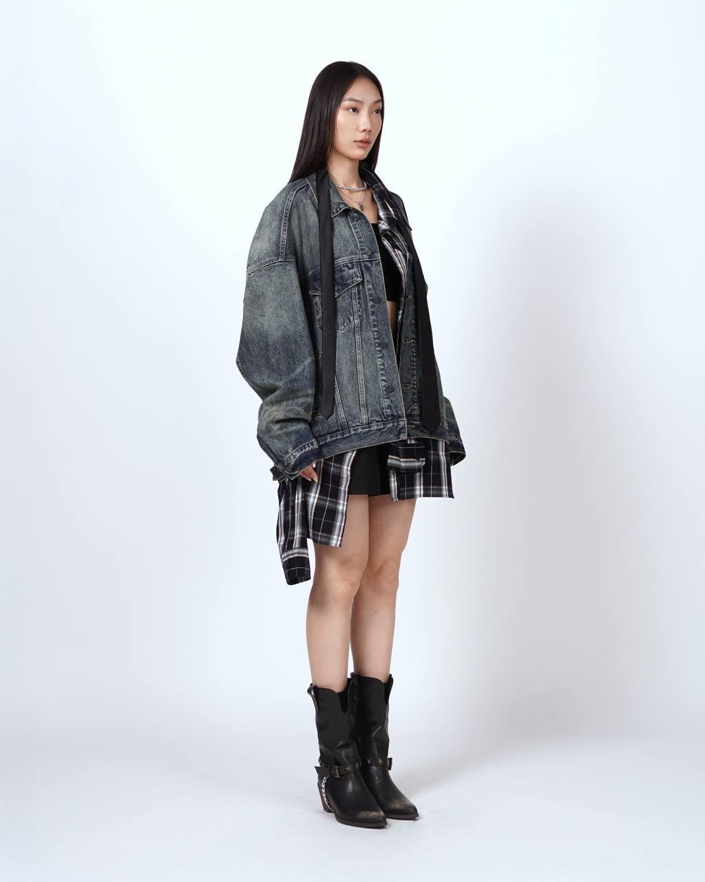 Panel Checkered Denim Jacket