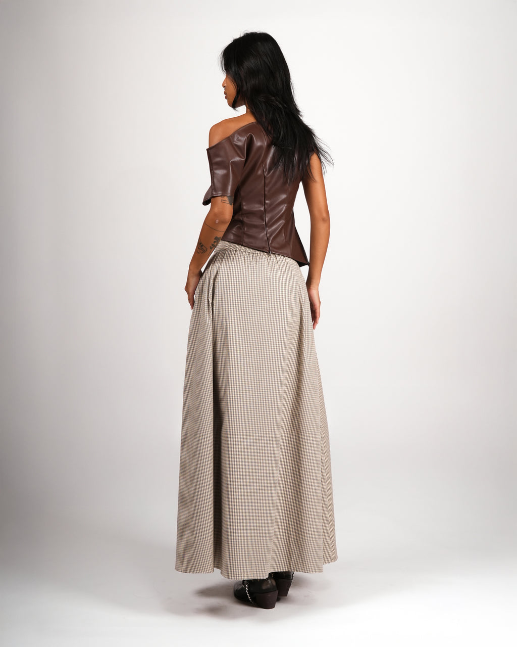 Gingham Flare Maxi Skirt