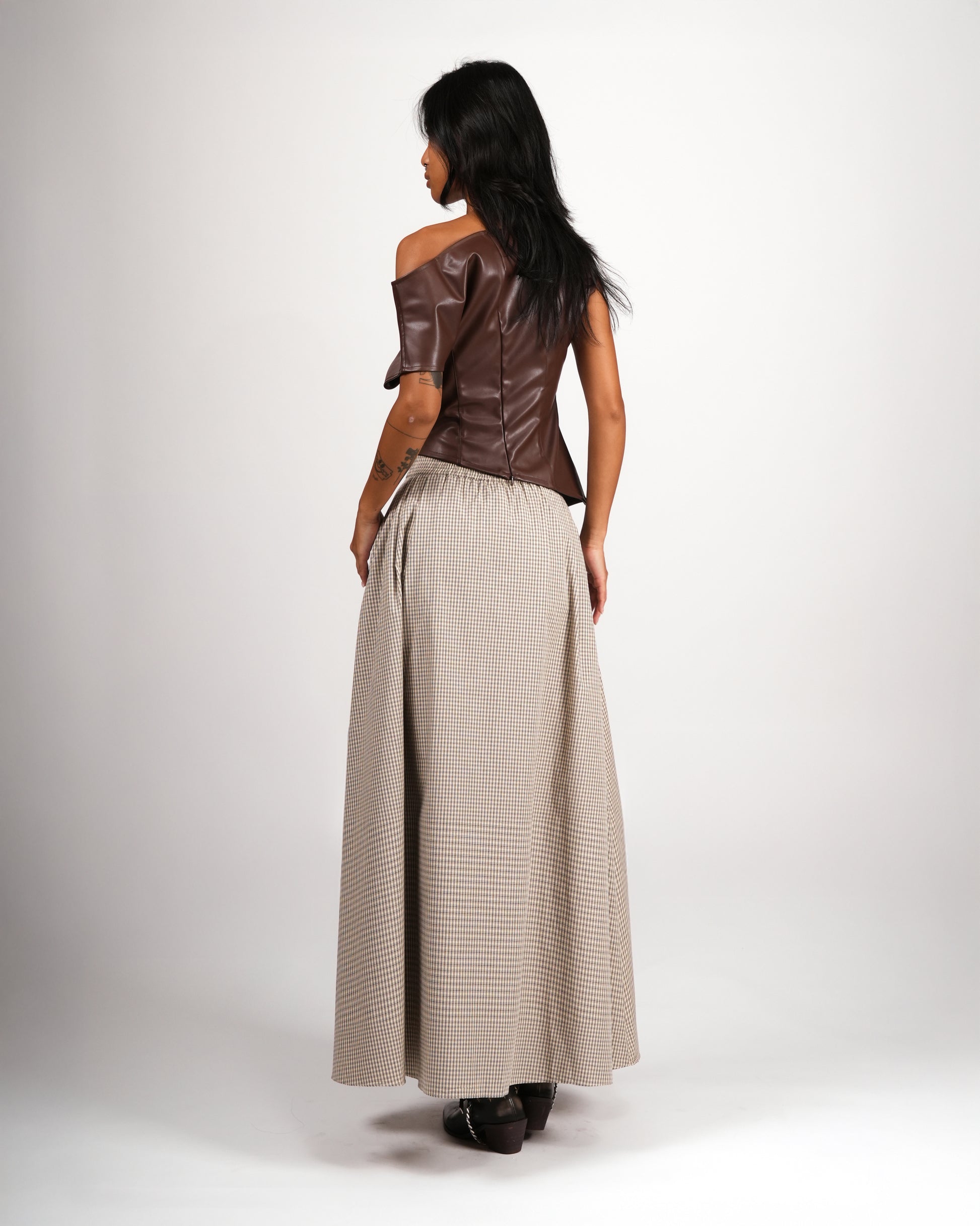 Gingham Flare Maxi Skirt