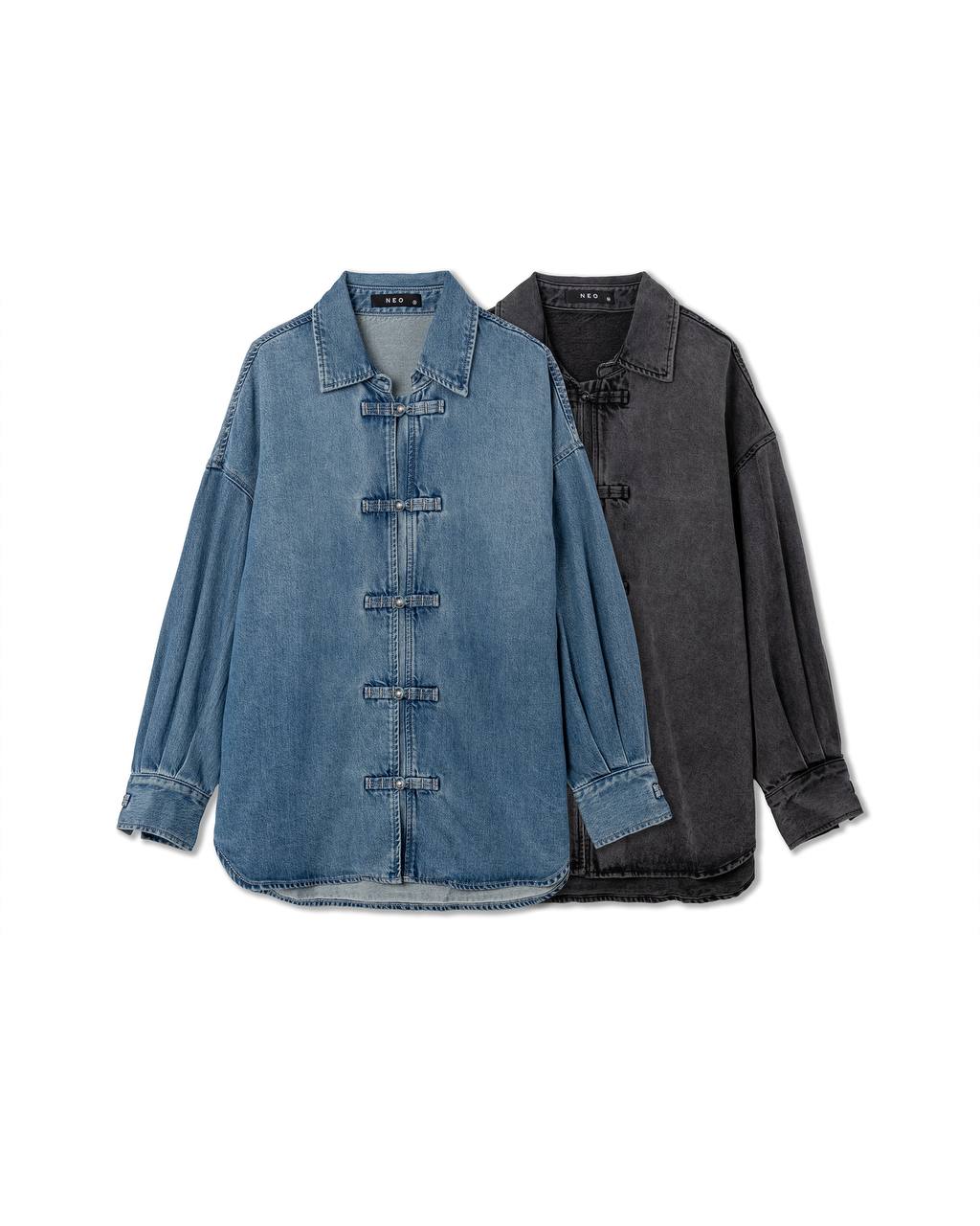 Structured Denim Mandarin Shirt