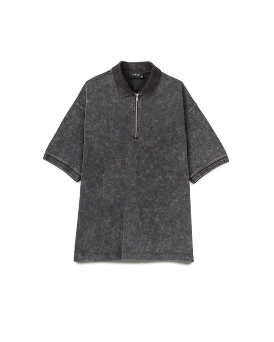 Washed Polo Shirt with Zip