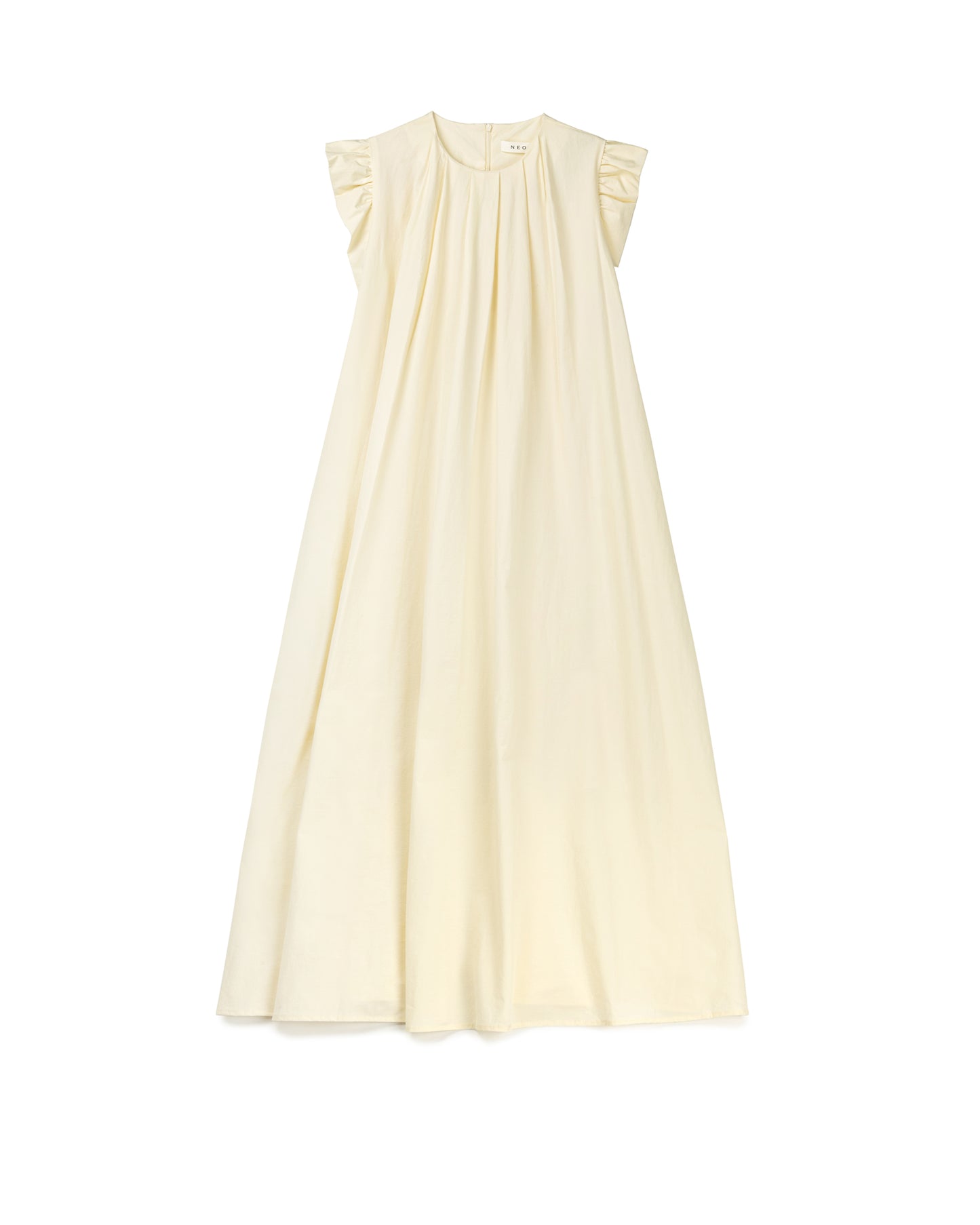 Pleated Flutter-Sleeve Maxi Dress