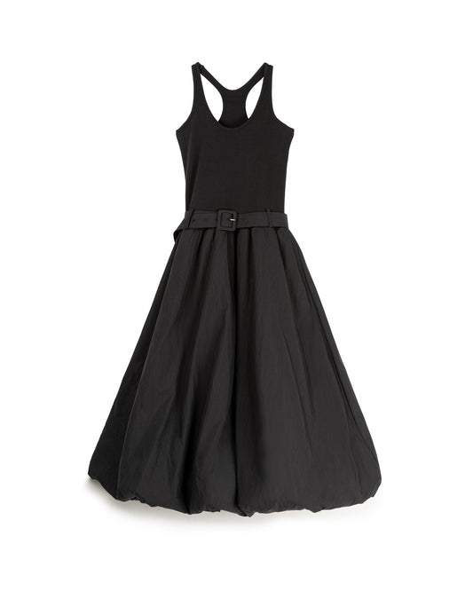 Sleeveless Puffy Dress with Belt