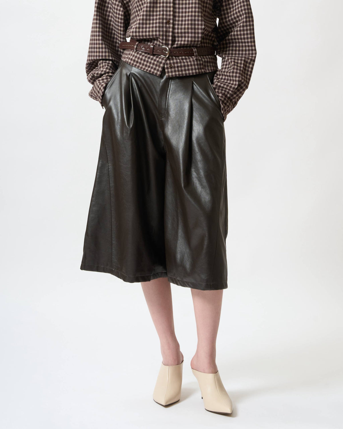 Tailored Plaid Belted Shirt