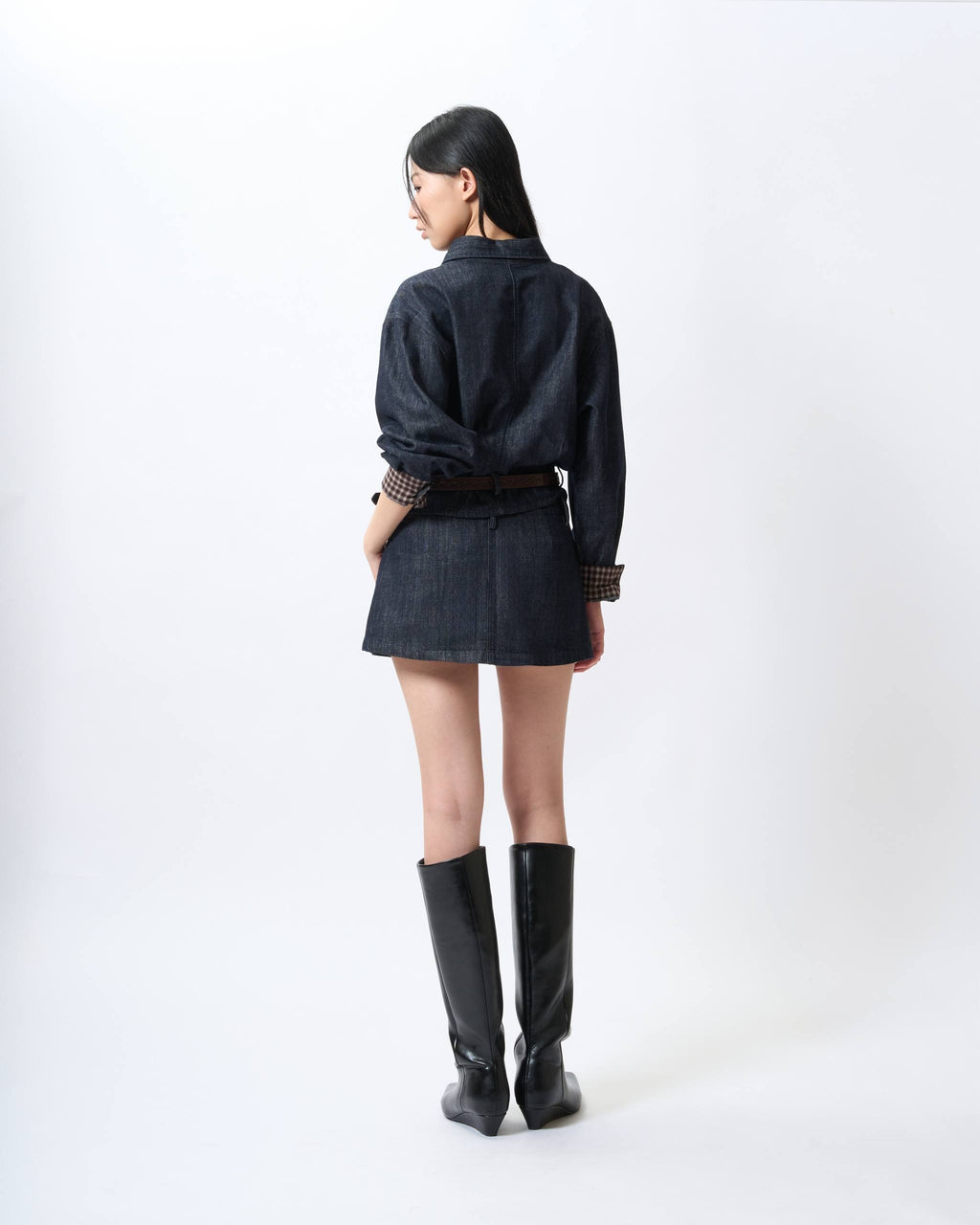Sleek Indigo Belted Denim Shirt