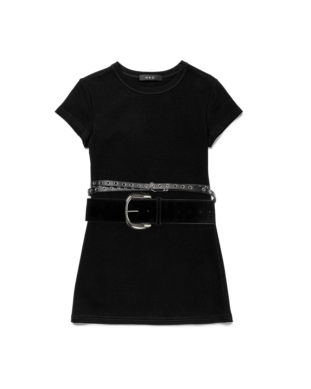 Fitted Cotton T-shirt with Stud Belt
