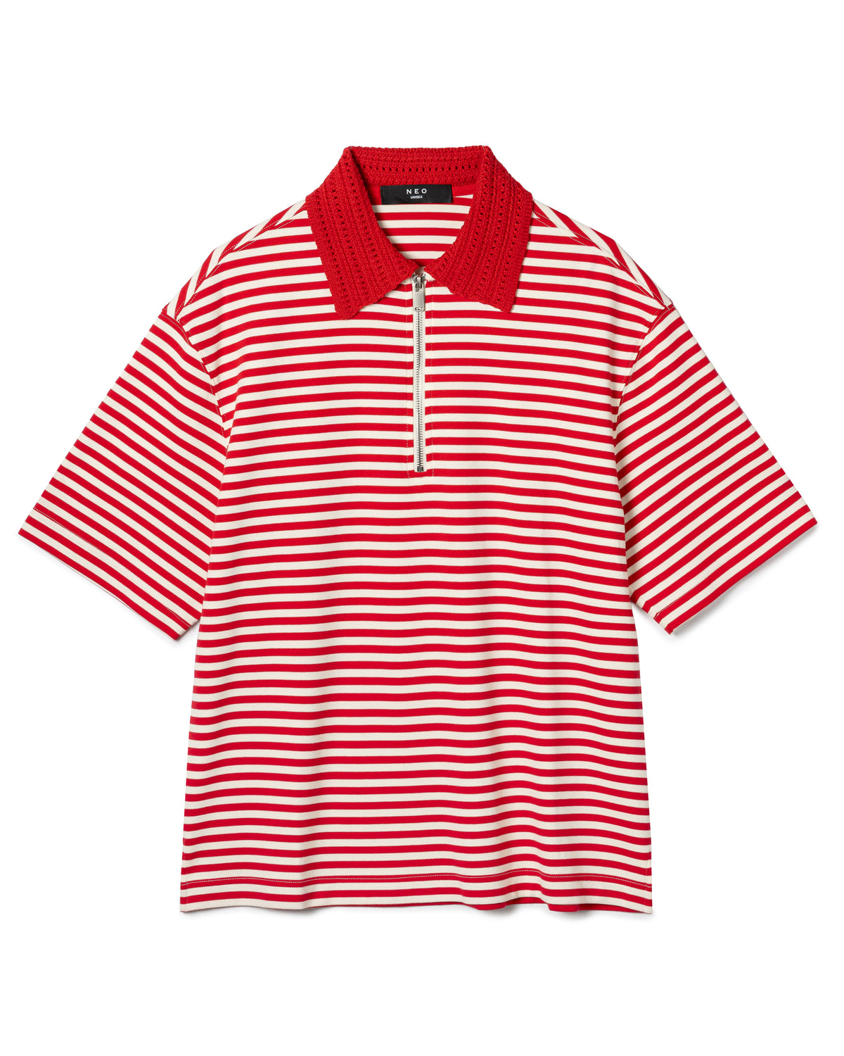 Retro Crochet-Collar Striped Polo