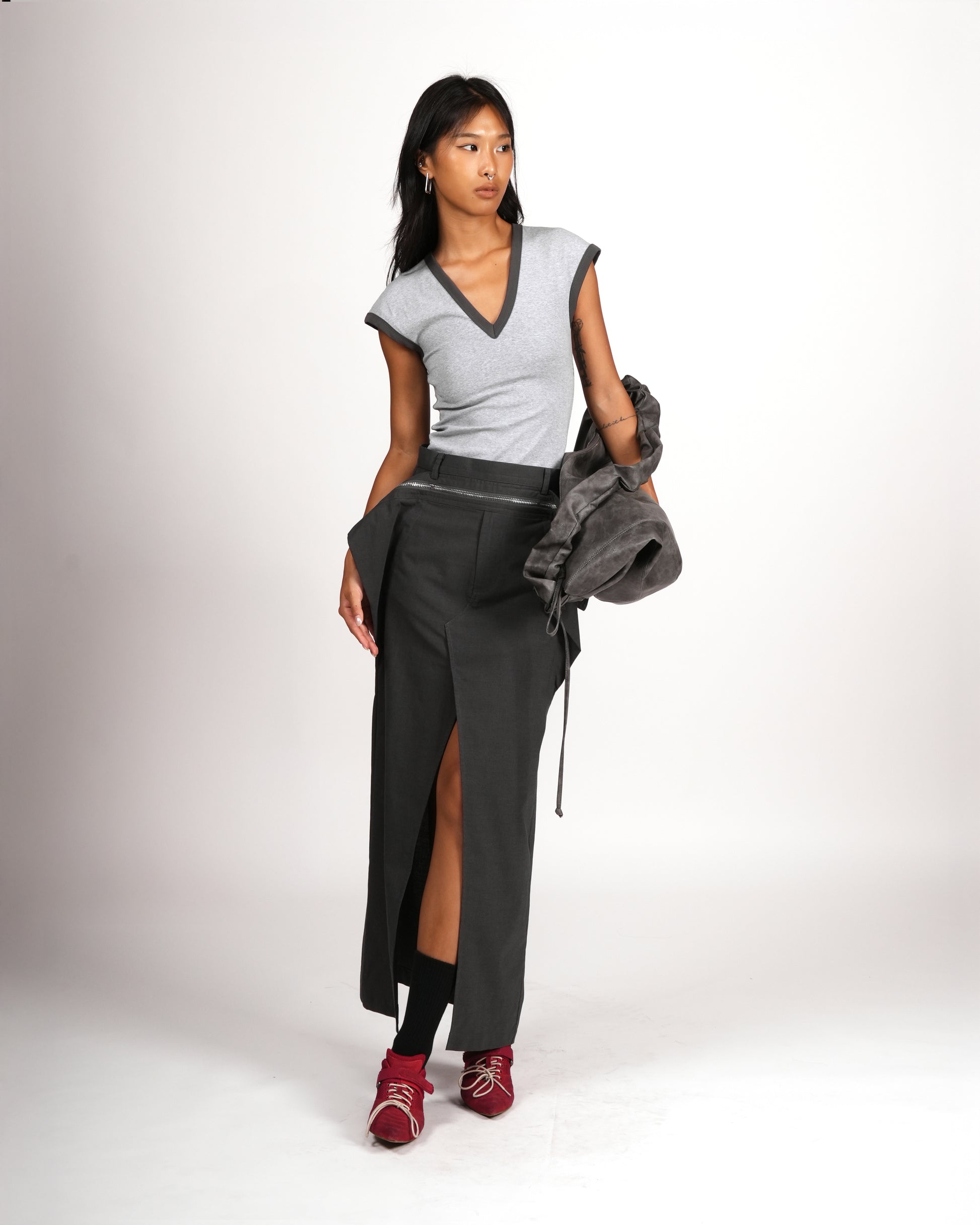 Contrast Trim V-Cut Top