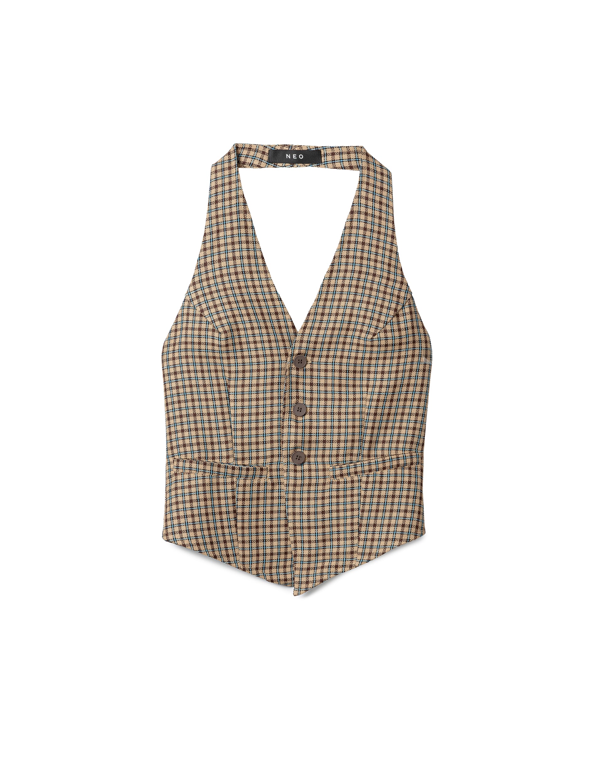Tailored Plaid Halterneck Vest