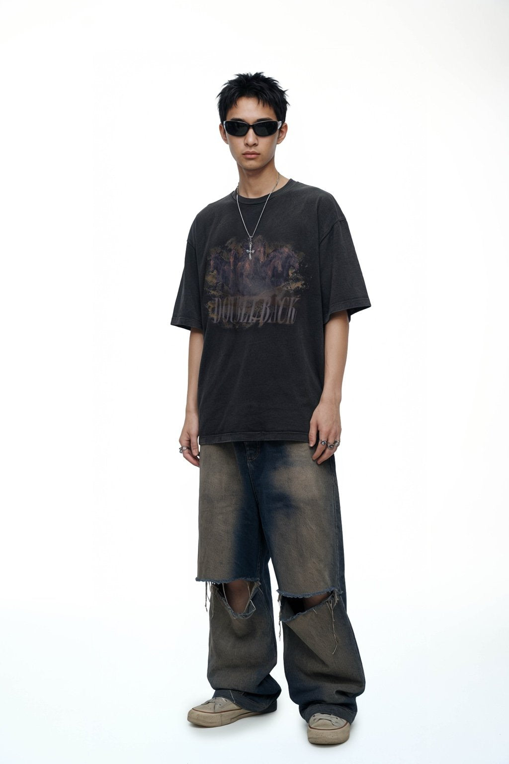 DOUBLE BACK Running Horse T-Shirt Oversized