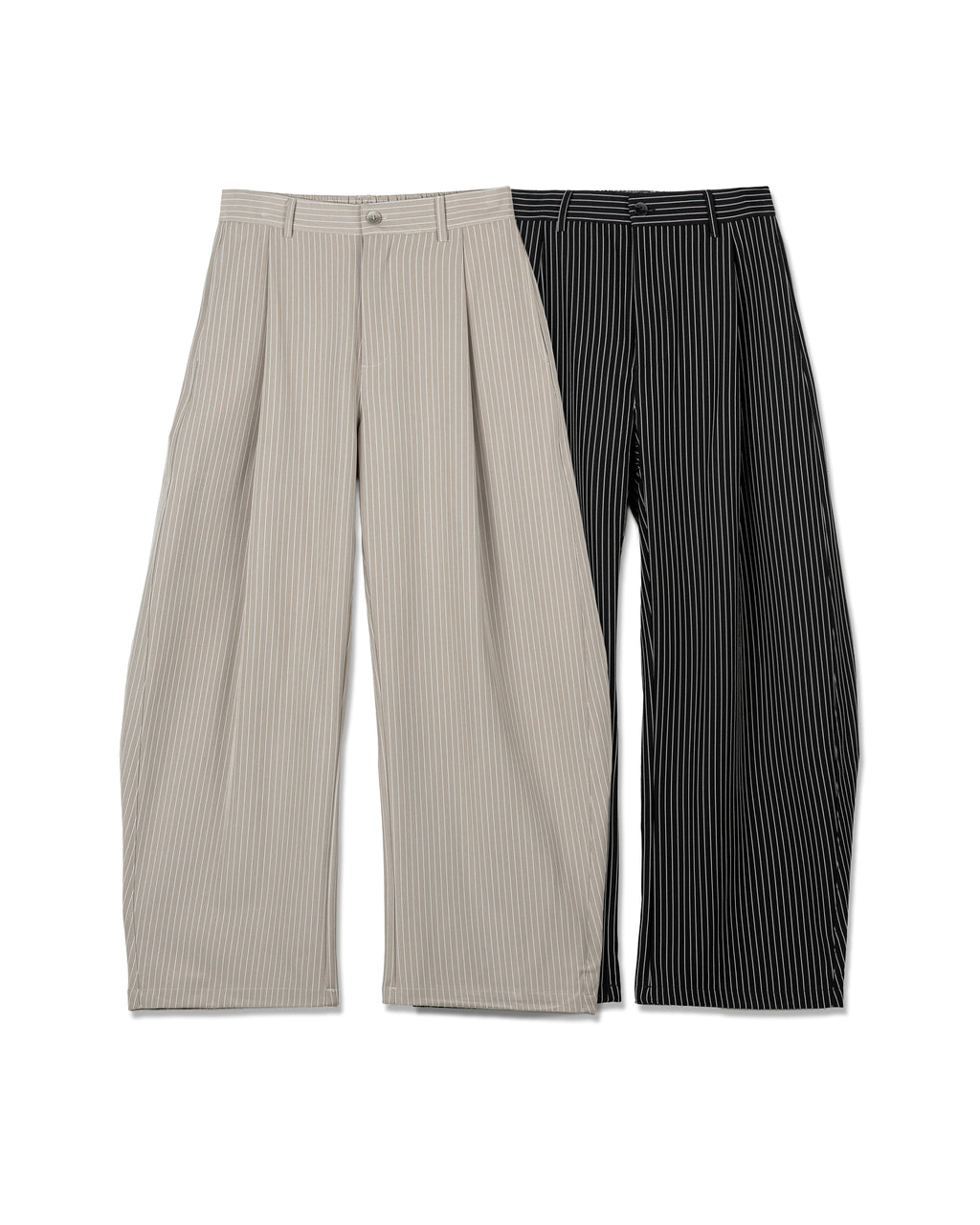 Fluid Pinstripe Pleated Elastic Trousers