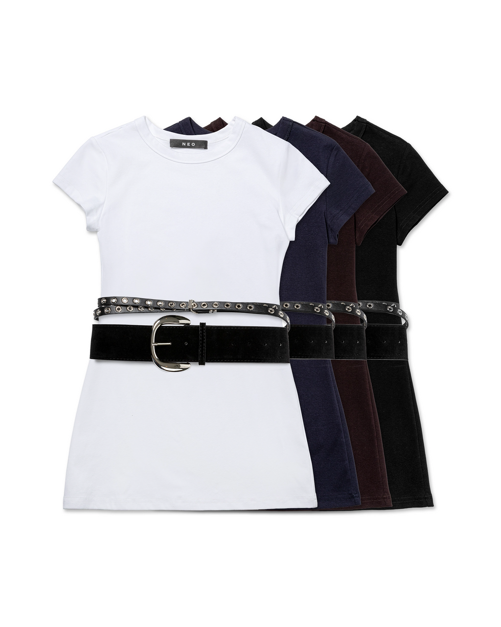 Fitted Cotton T-shirt with Stud Belt