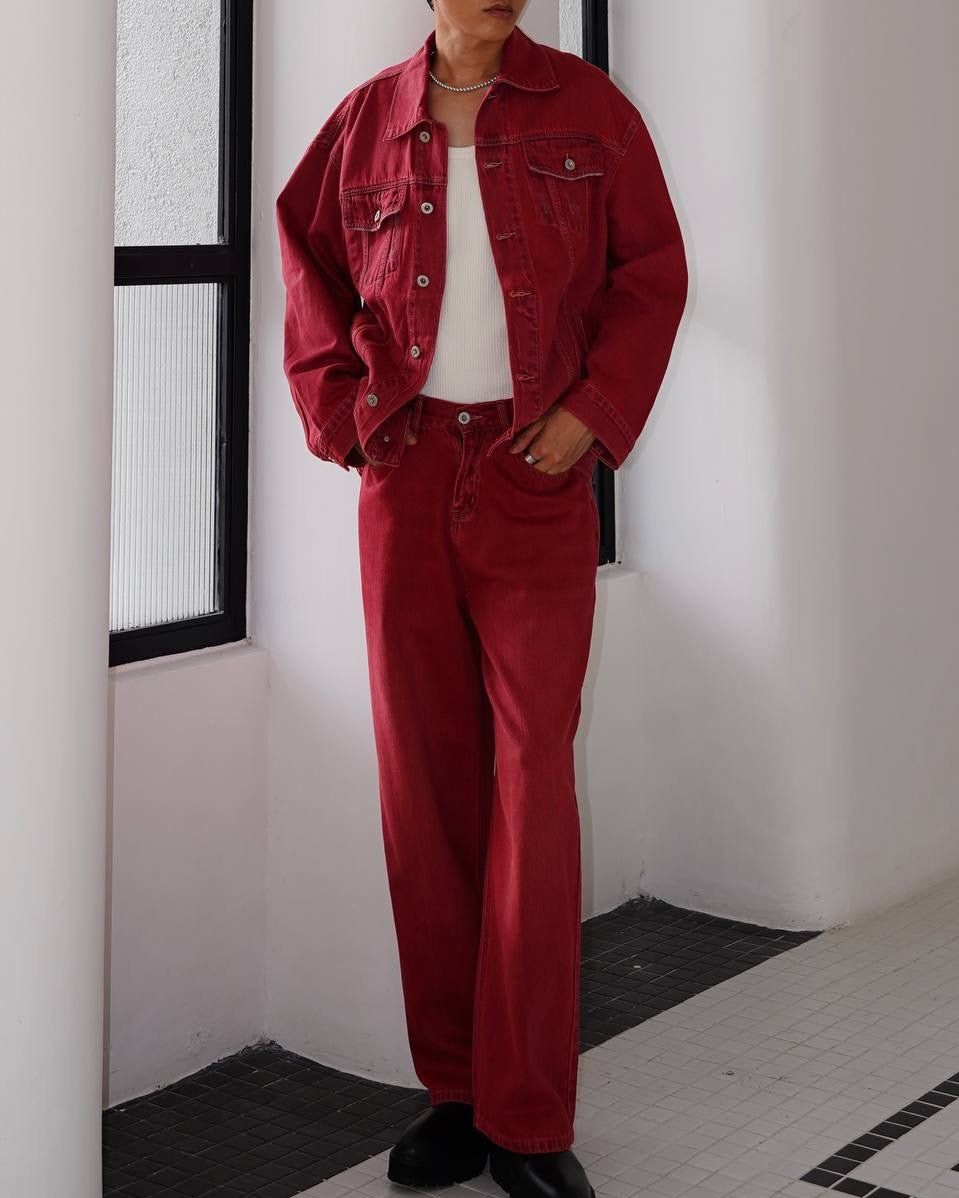 Red Denim Long Pants