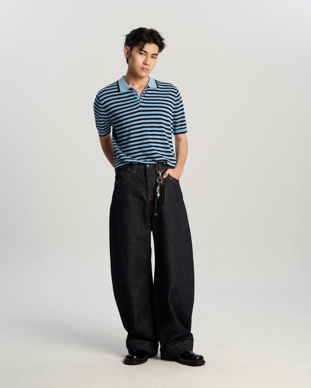 Fine-Stripe Knit Polo