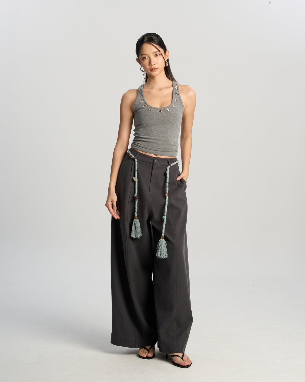 Tasseled Rope Wide-Leg Pant
