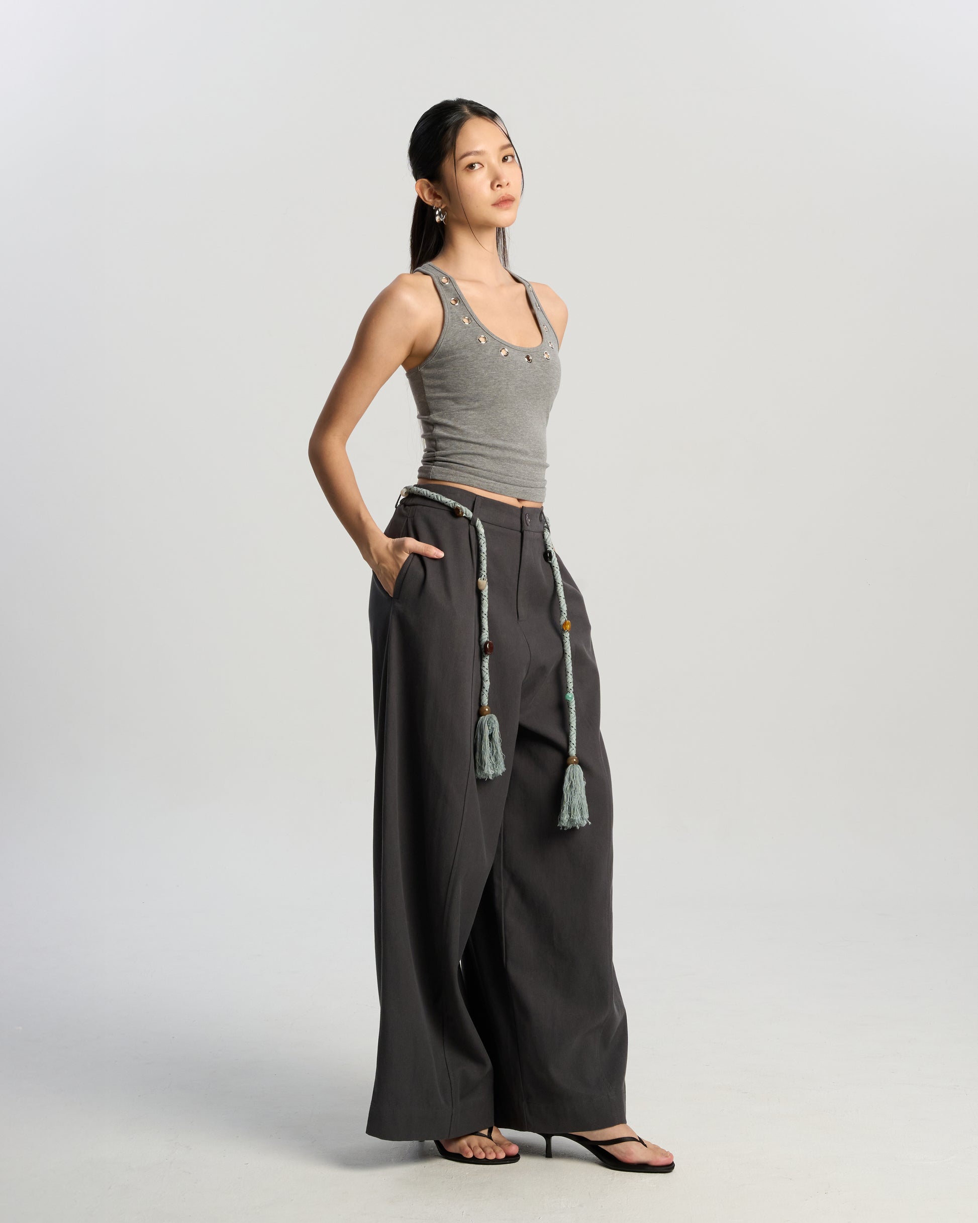 Tasseled Rope Wide-Leg Pant