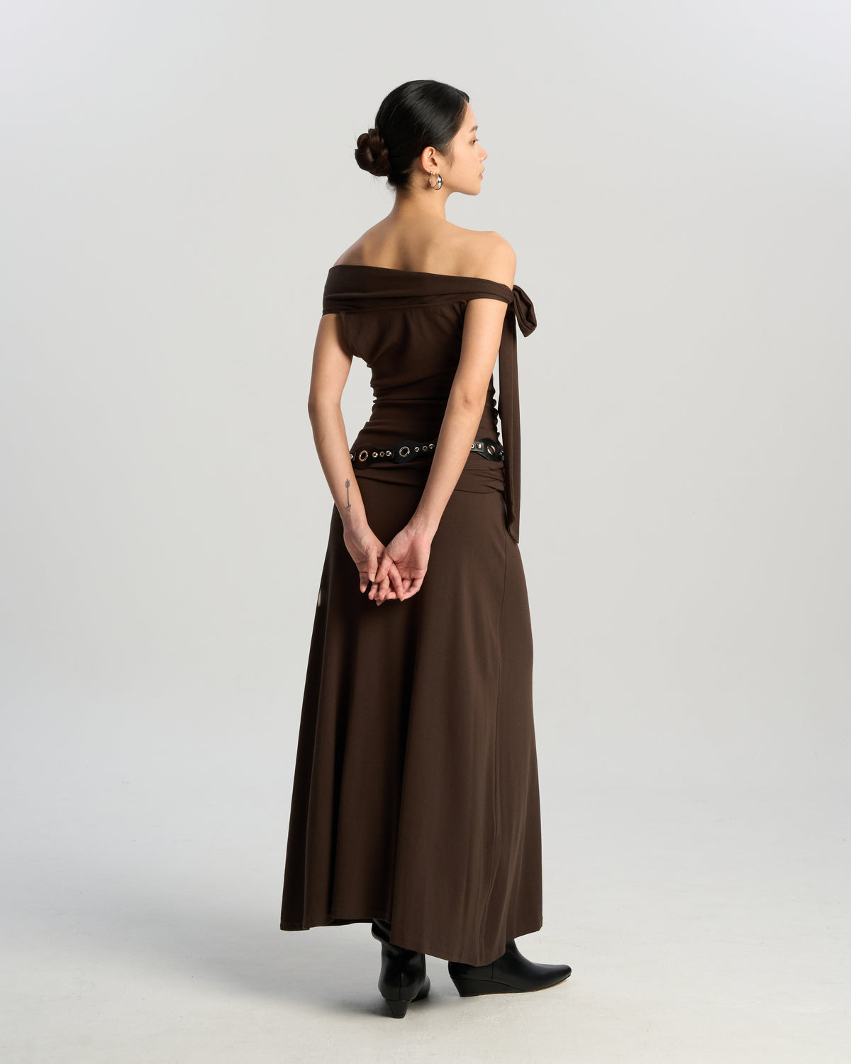 One Shoulder Asymmetric Set with Studded Belt