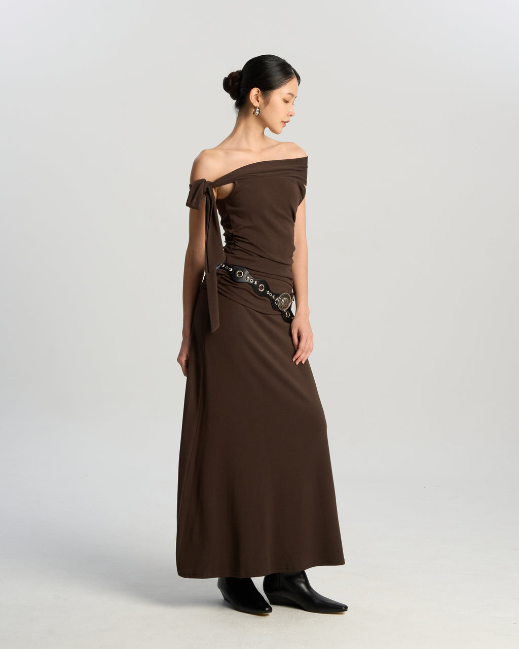 One Shoulder Asymmetric Set with Studded Belt