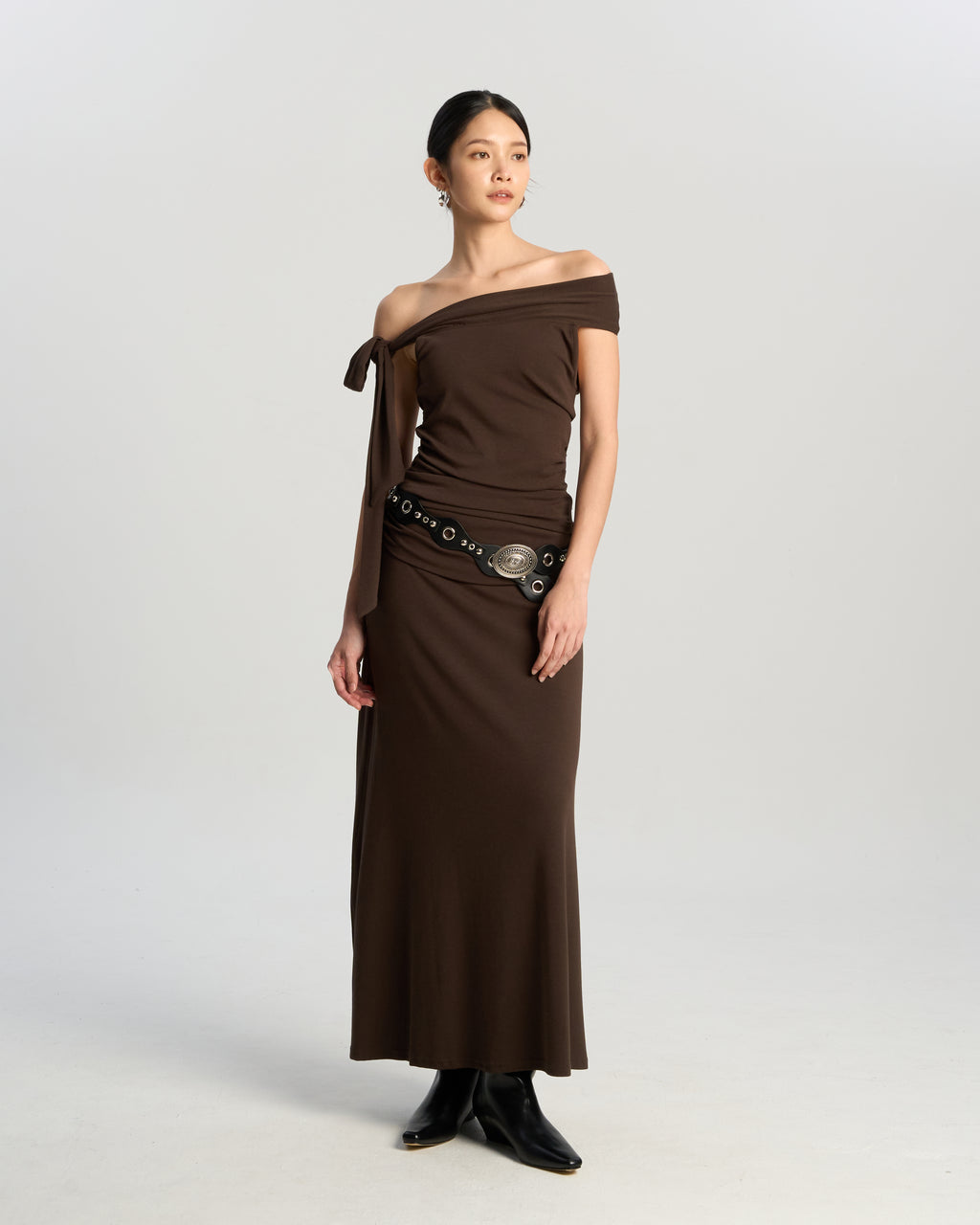 One Shoulder Asymmetric Set with Studded Belt