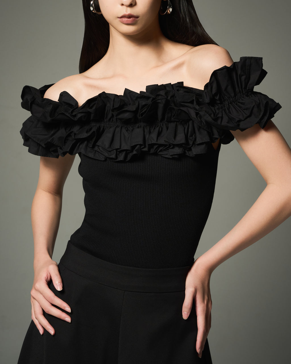 Ruffle Off-Shoulder Knit Top