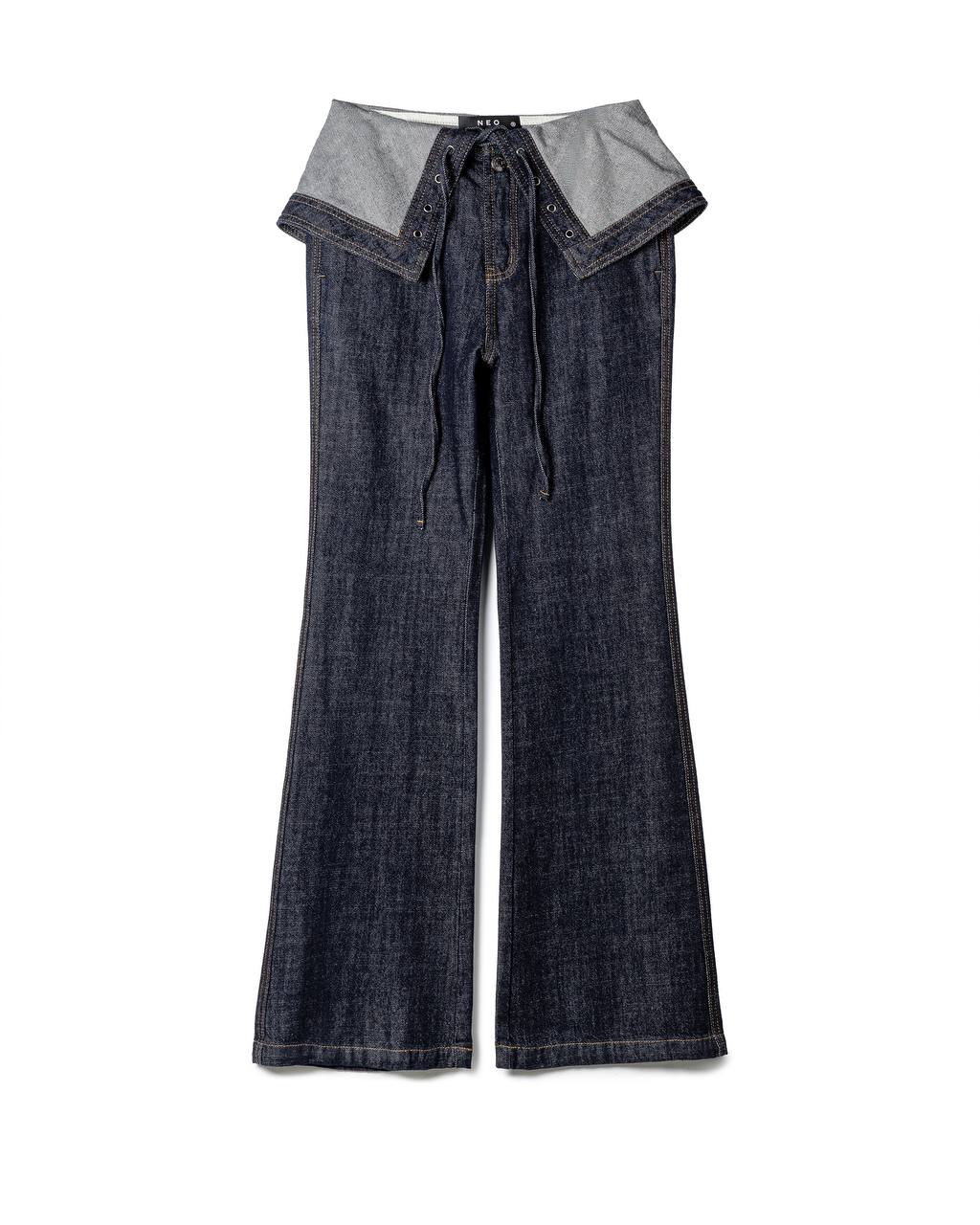 Structured Fold-Over Flare Jeans