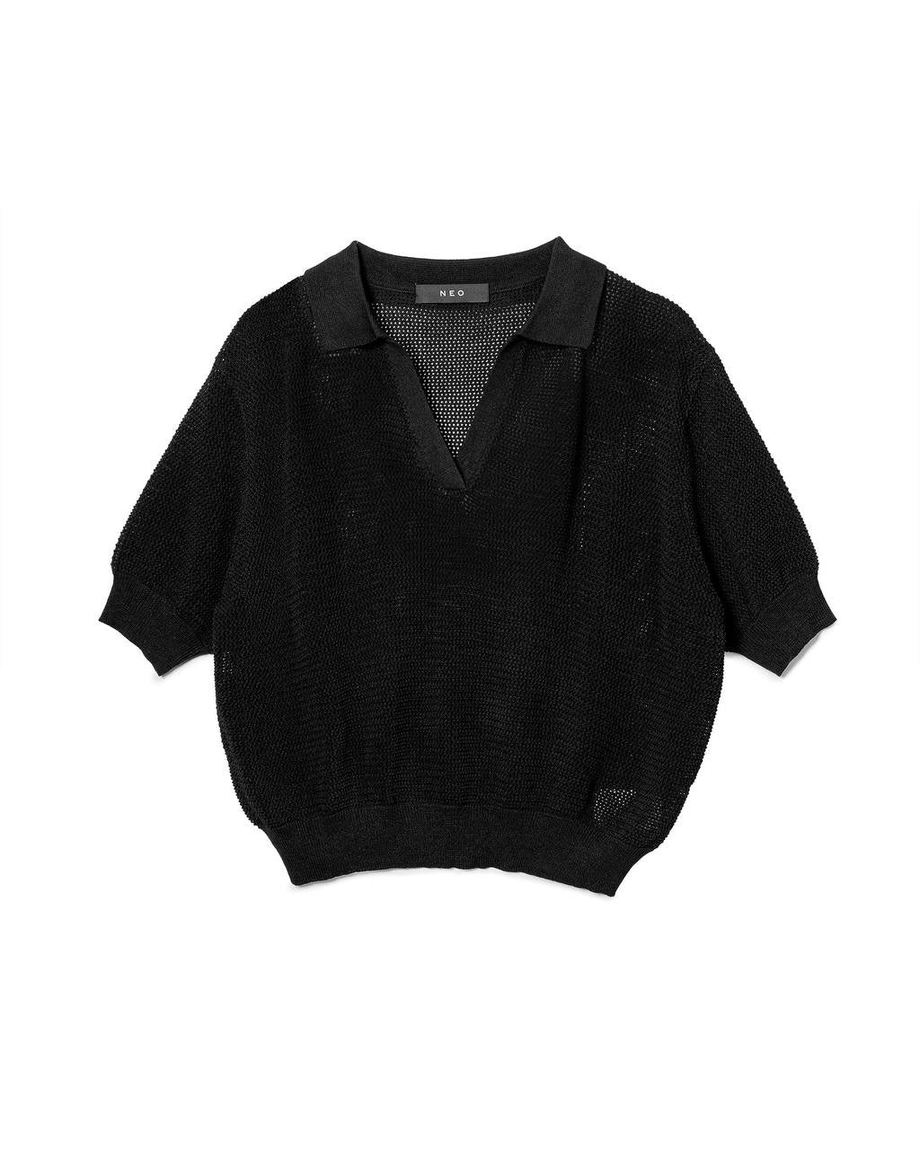 Minimalist Open-Knit Polo Shirt
