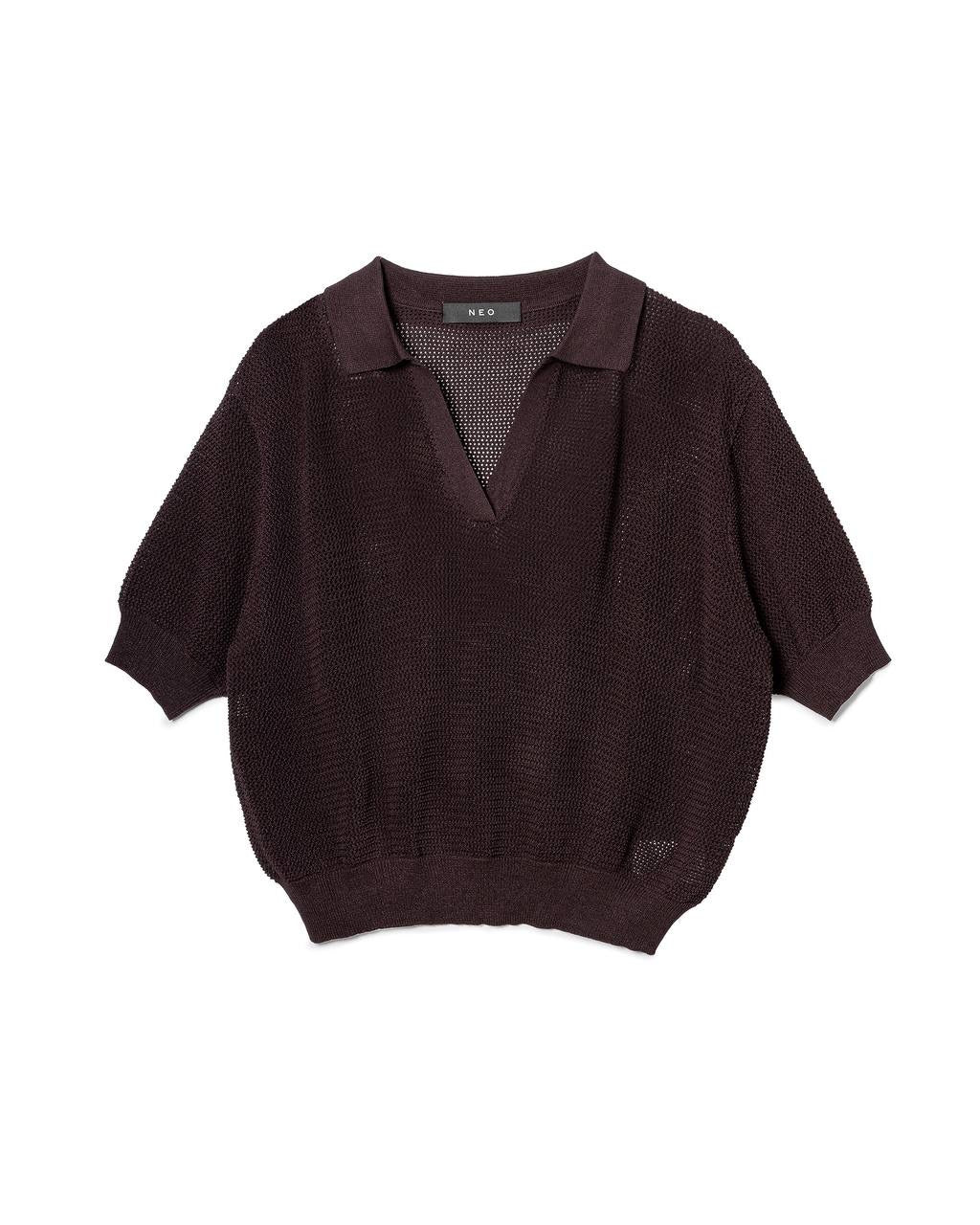 Minimalist Open-Knit Polo Shirt