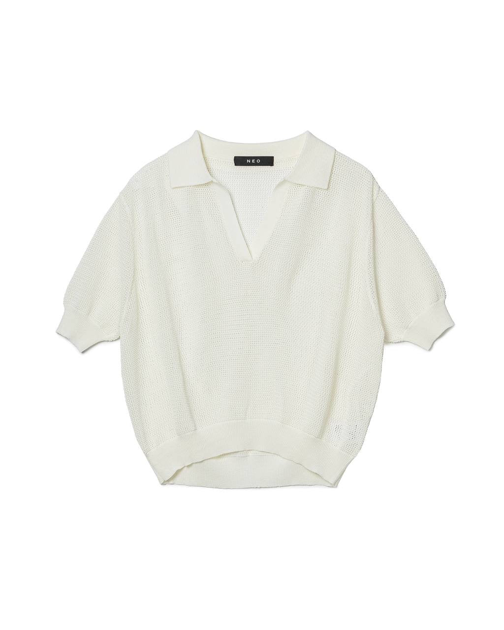 Minimalist Open-Knit Polo Shirt