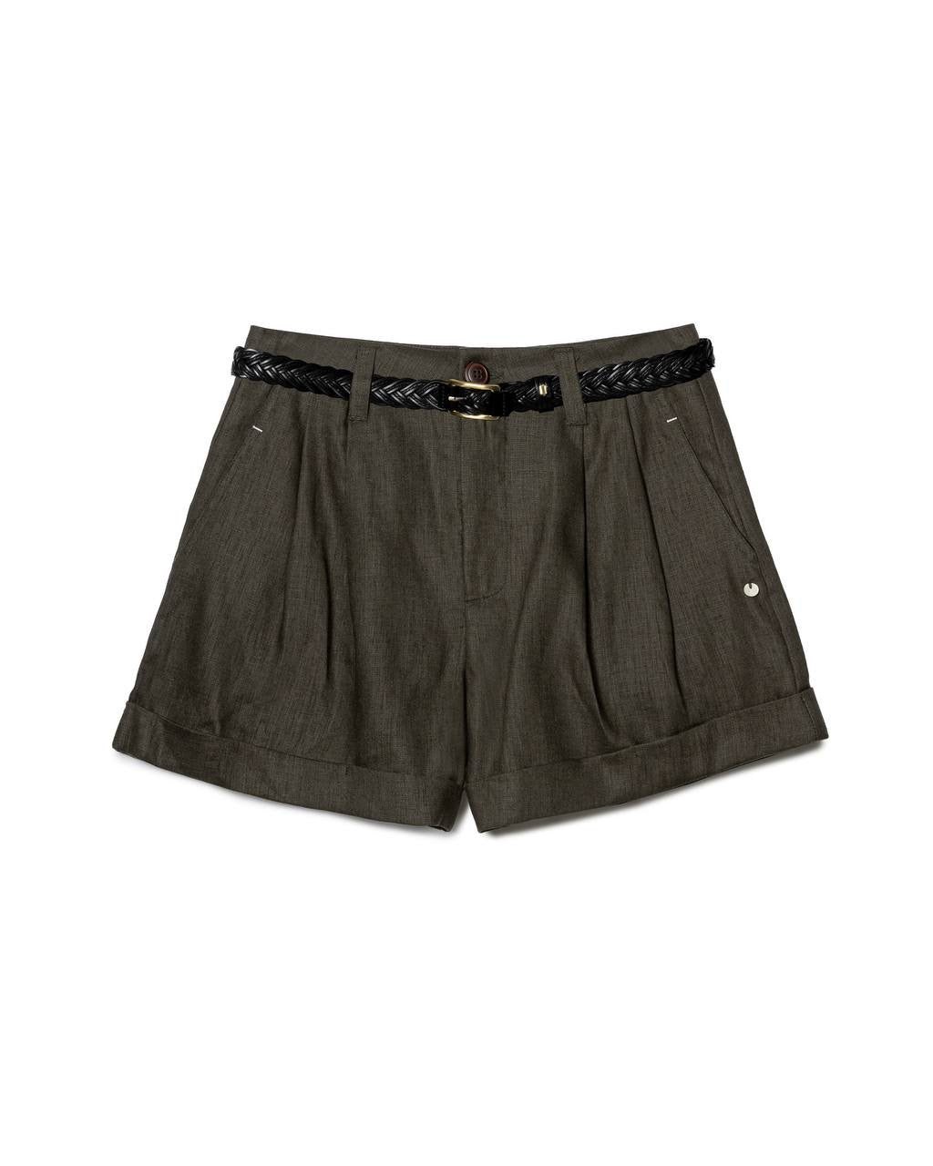 Classic Belted Linen Shorts