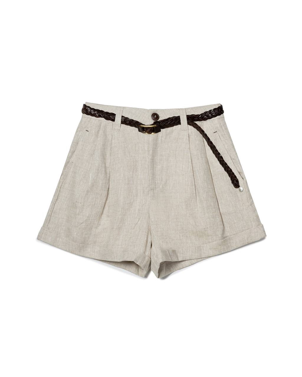 Classic Belted Linen Shorts