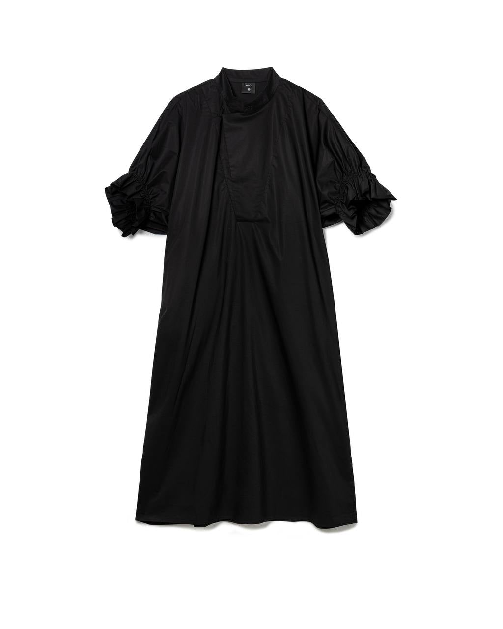 Minimalist Ruched-Sleeve Midi-Dress