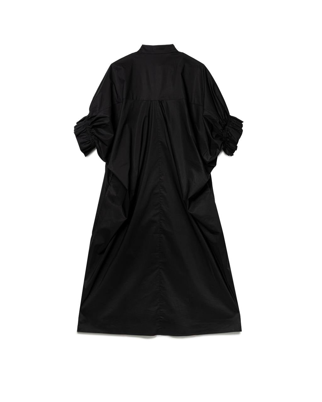 Minimalist Ruched-Sleeve Midi-Dress