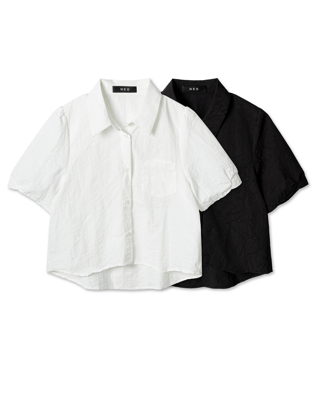 Cropped Crinkled Short-Sleeved Shirt