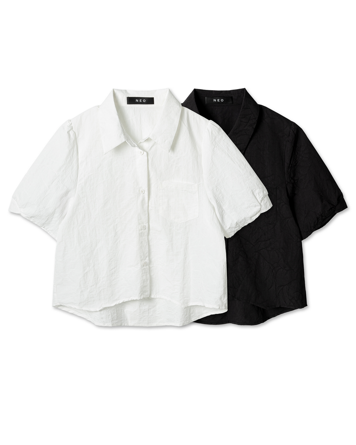 Cropped Crinkled Short-Sleeved Shirt