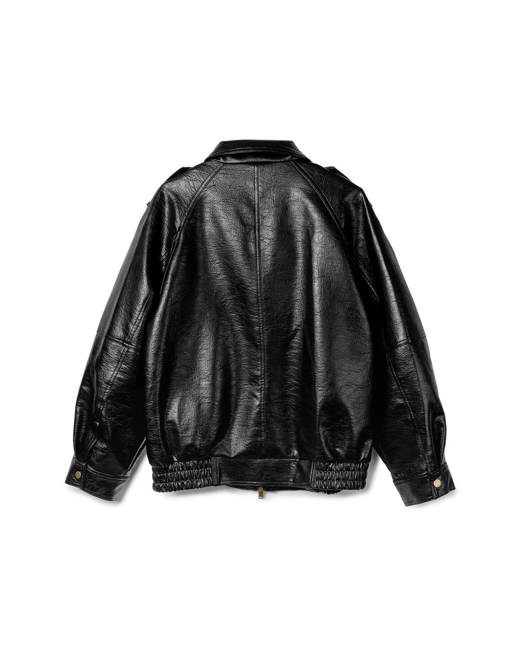 Oversized Crinkled-Leather Bomber Jacket