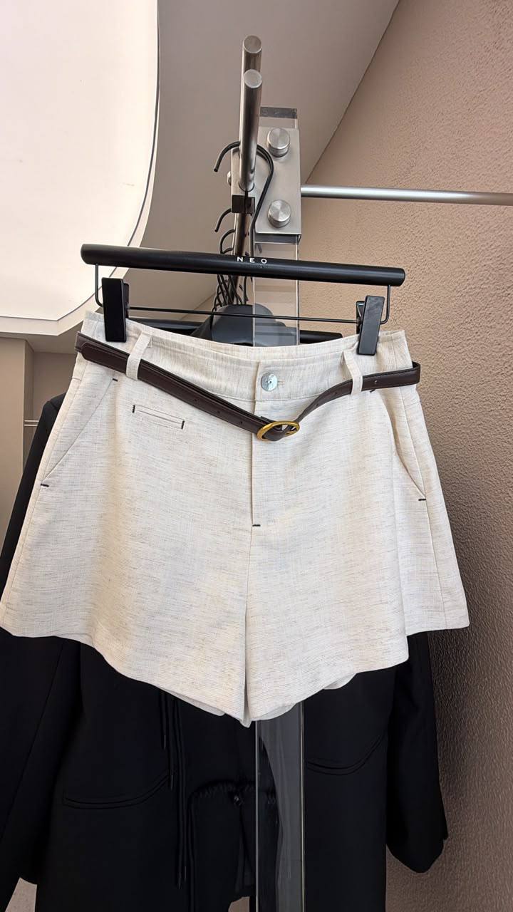 Structured Belted Linen Shorts
