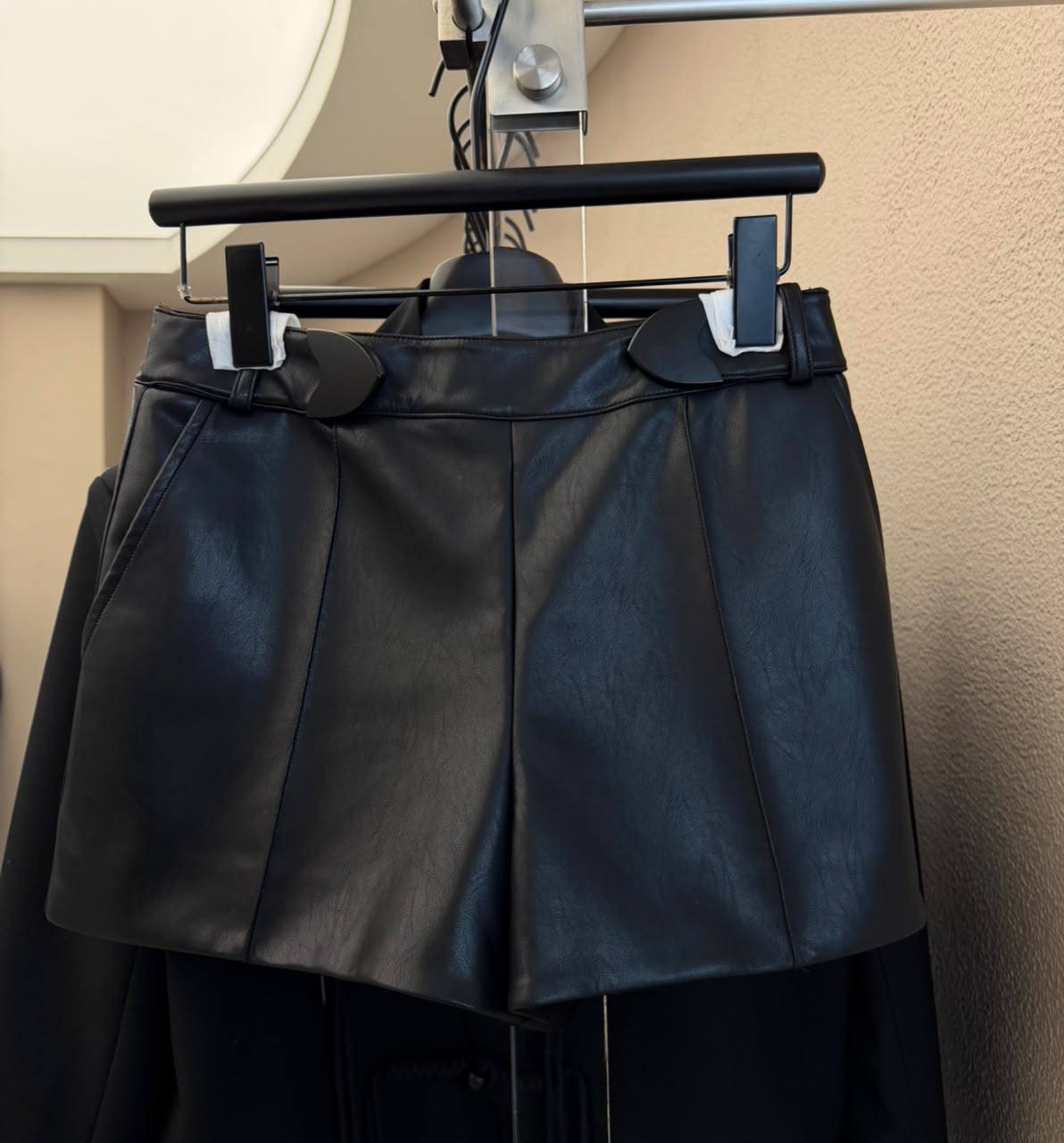 Tailored Buckled Leather Shorts