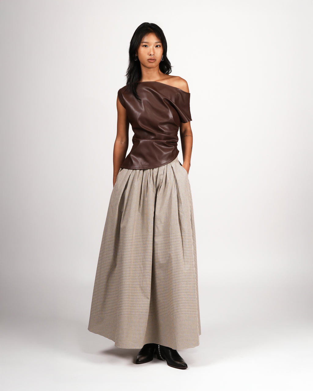 Gingham Flare Maxi Skirt